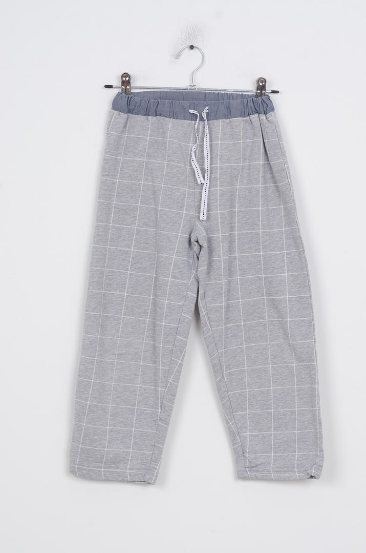 a grey and white plaid pants